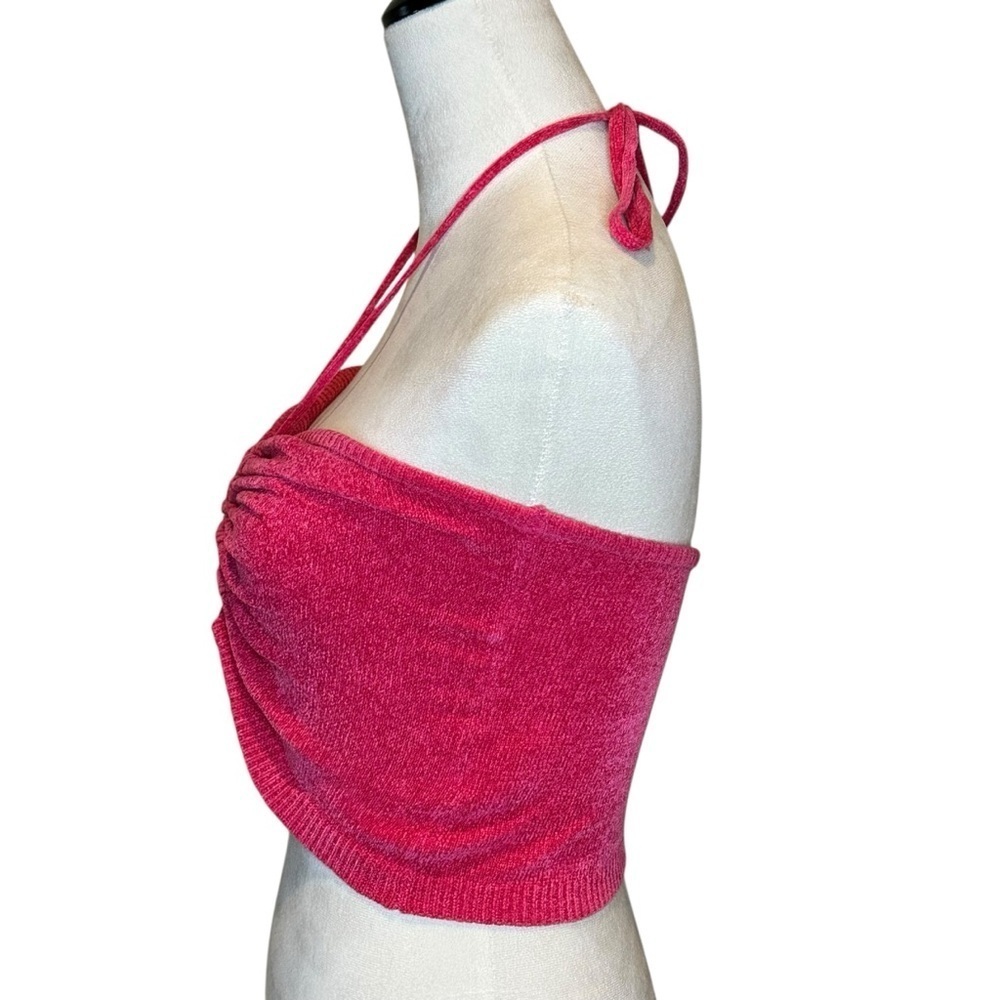 Urban Outfitters Hot Pink Ruched Front Tie Back Cropped Bandeau Size Small - Picture 2 of 15